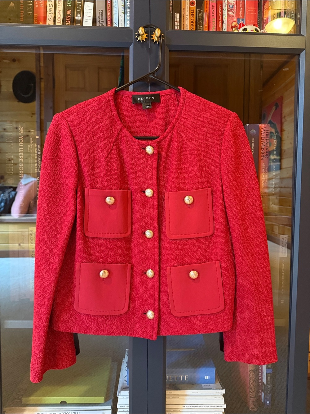 St. John Red Bouclé Lady Jacket